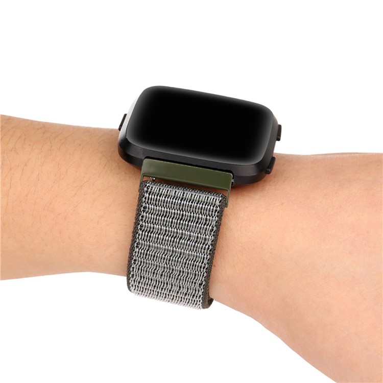 Velcro Magnetic Nylon Wristwatch Strap for Fitbit Versa - Army Green-5