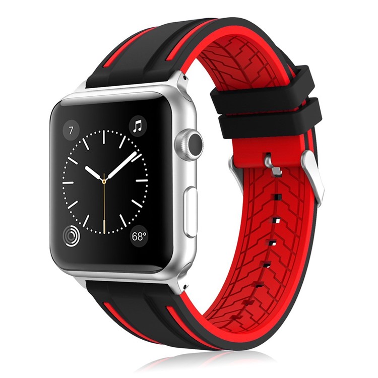 Bi-color Silicon Watch Band Strap for Apple Watch Series 3 / 2 / 1 42mm - Black + Red-2