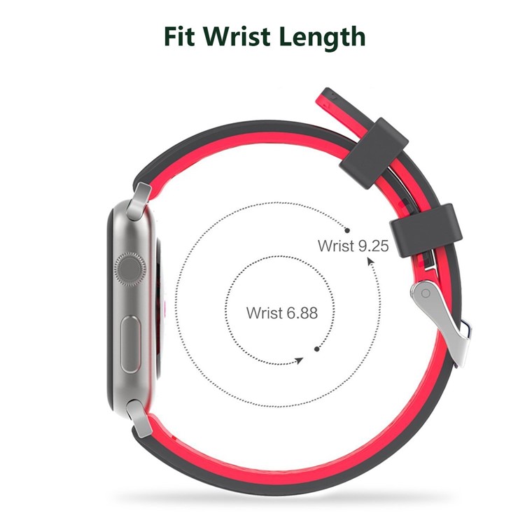 Bi-color Silicon Watch Band Strap for Apple Watch Series 3 / 2 / 1 42mm - Black + Red-3