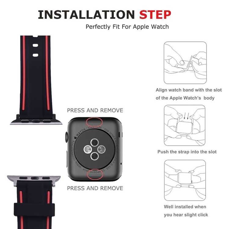 Bi-color Silicon Watch Band Strap for Apple Watch Series 3 / 2 / 1 42mm - Black + Red-4