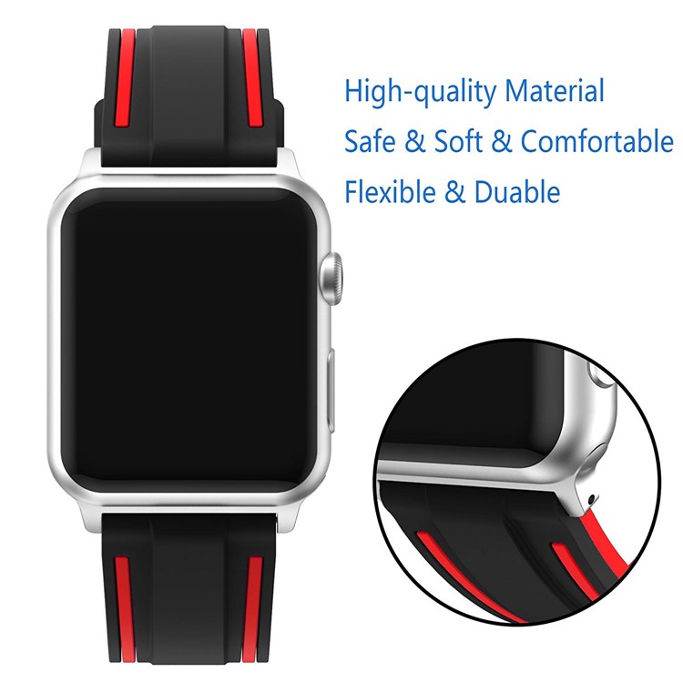 Bi-color Silicon Watch Band Strap for Apple Watch Series 3 / 2 / 1 42mm - Black + Red-5