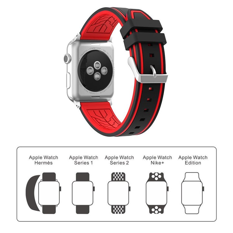 Bi-color Silicon Watch Band Strap for Apple Watch Series 3 / 2 / 1 42mm - Black + Red-6
