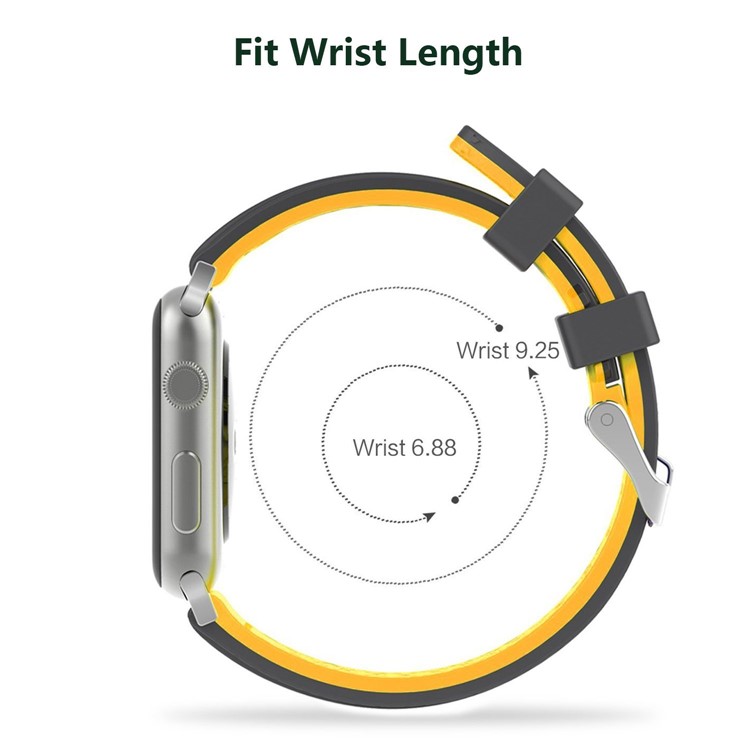 Two-color Silicon Watch Wrist Strap Replace Part for Apple Watch Series 3 / 2 / 1 42mm - Black + Yellow-3