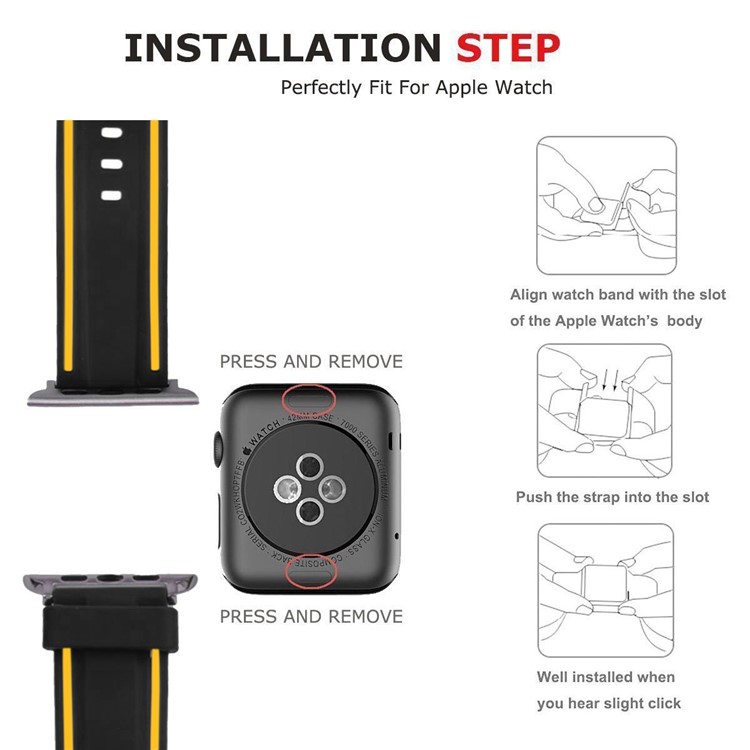Two-color Silicon Watch Wrist Strap Replace Part for Apple Watch Series 3 / 2 / 1 42mm - Black + Yellow-4
