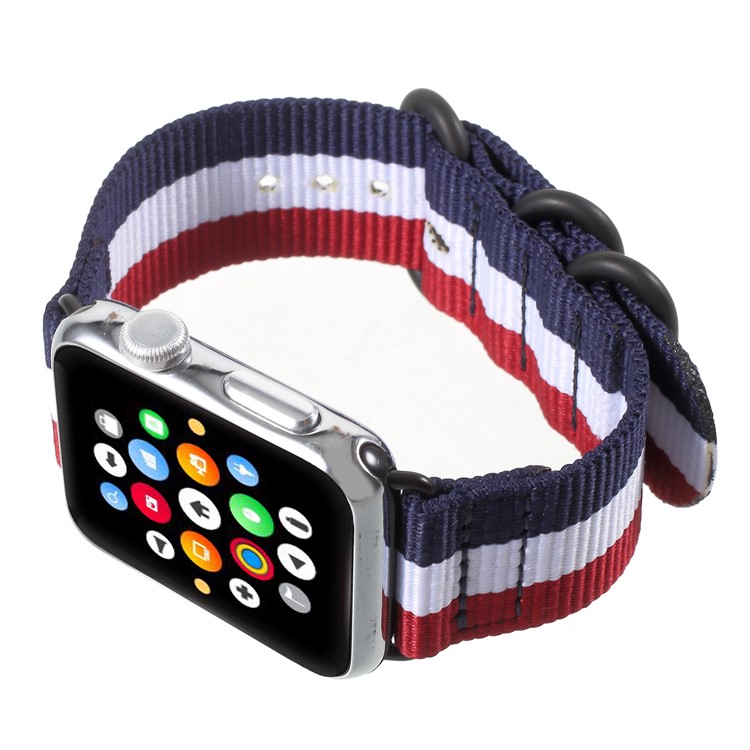 Buckle Closure Nylon Watch Wrist Band for Apple Watch Series 4 40mm / Series 3 2 1 38mm - Red / White / Blue-5