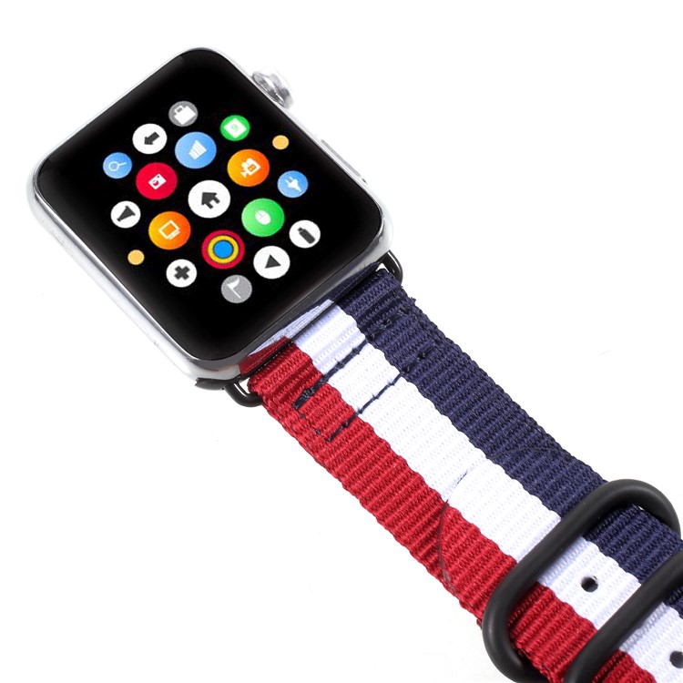 Buckle Closure Nylon Watch Wrist Band for Apple Watch Series 4 40mm / Series 3 2 1 38mm - Red / White / Blue-7