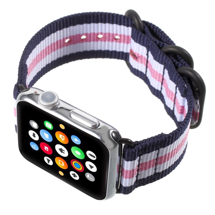 Buckle Closure Nylon Watch Wrist Bracelet for Apple Watch Series 4 40mm / Series 3 2 1 38mm - Blue / White / Pink-5