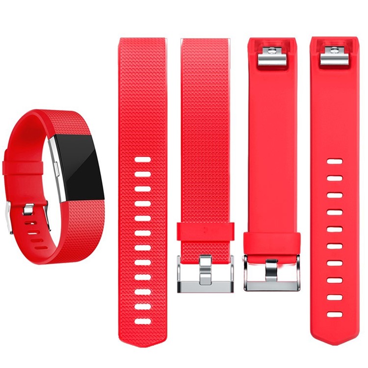 Textured Sports Silicone Watch Band Strap for Fitbit Charge 2 - Red-2