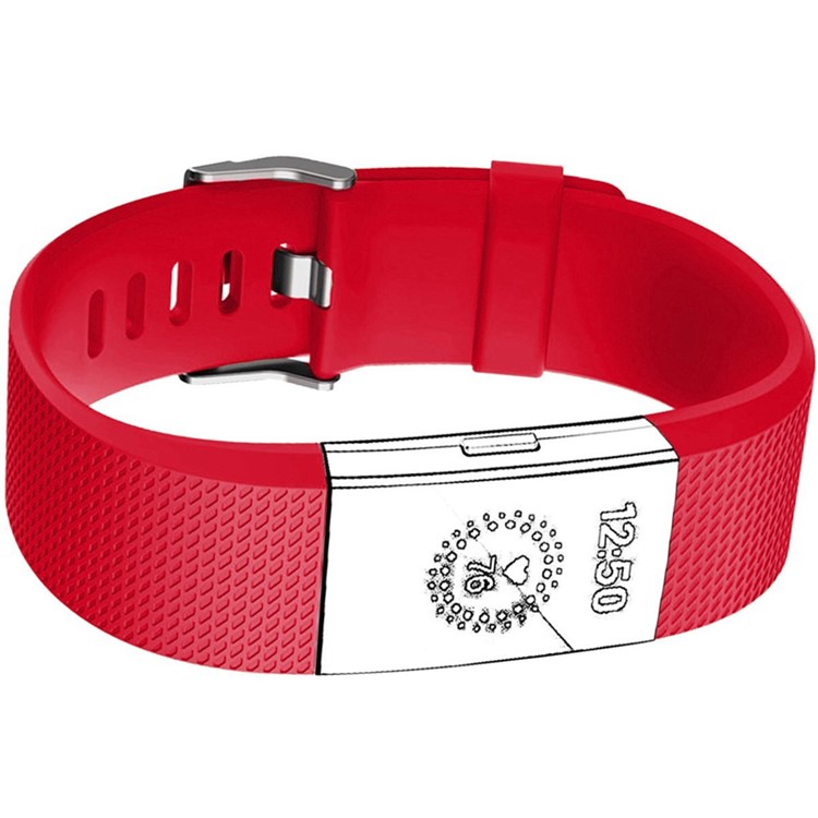 Textured Sports Silicone Watch Band Strap for Fitbit Charge 2 - Red-5