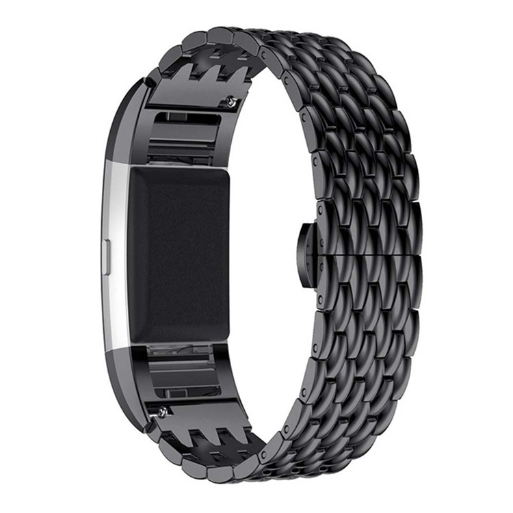 Di Lusso In Acciaio Inox Drago Texture Band Cinturino Di Orologio Per Fitbit Charge 2 - Nero-1