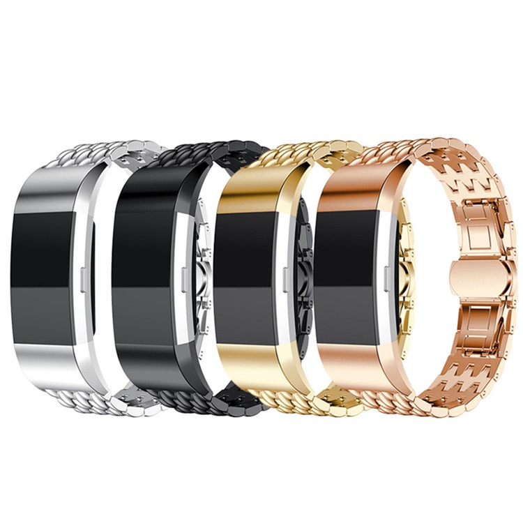 Di Lusso In Acciaio Inox Drago Texture Band Cinturino Di Orologio Per Fitbit Charge 2 - Nero-5
