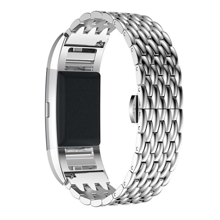 Luxuxstahldrachebeschaffenheitsbanduhrband Für Fitbit Gebühr 2 - Silber--1
