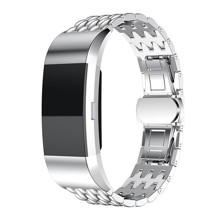 Luxuxstahldrachebeschaffenheitsbanduhrband Für Fitbit Gebühr 2 - Silber--2