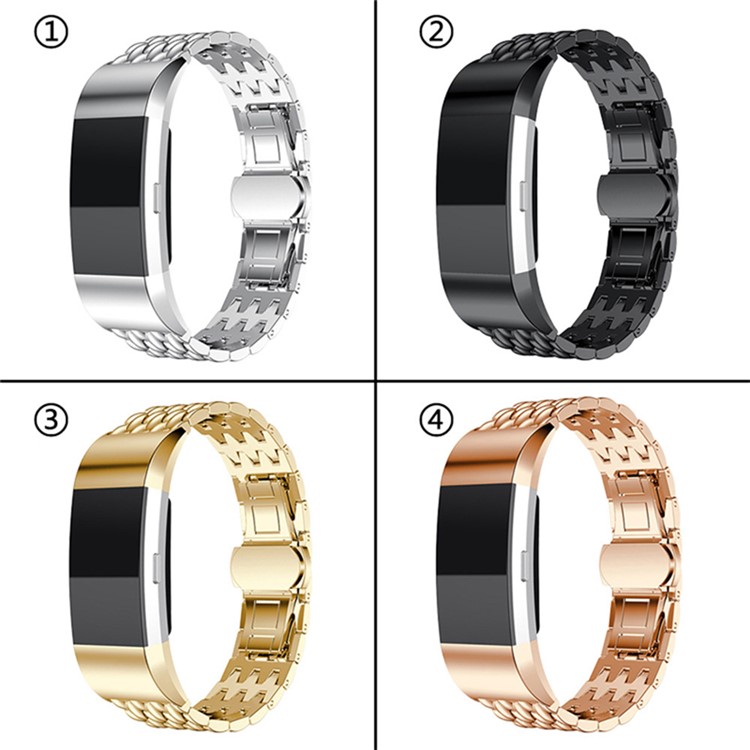Luxuxstahldrachebeschaffenheitsbanduhrband Für Fitbit Gebühr 2 - Silber--5