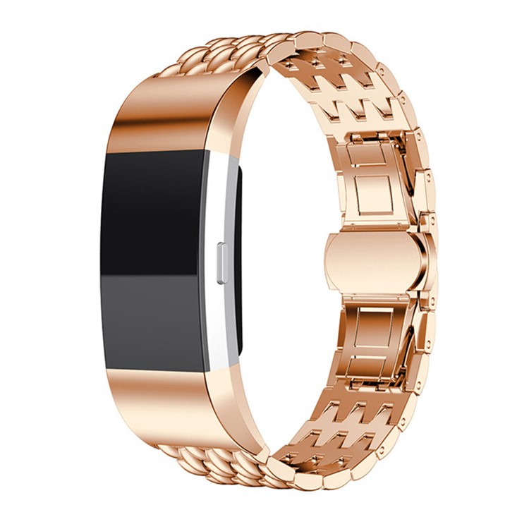 Luxury Stainless Steel Dragon Texture Band Wrist Strap for Fitbit Charge 2 - Rose Gold-2