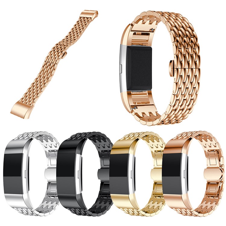 Luxury Stainless Steel Dragon Texture Band Wrist Strap for Fitbit Charge 2 - Rose Gold-5