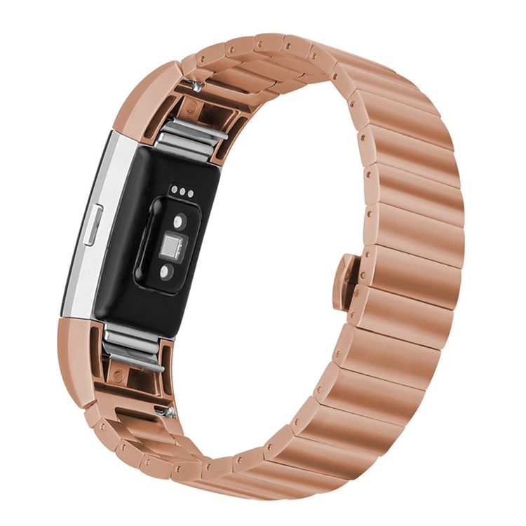Classic Metal Watch Band Replacement with Butterfly Buckle for Fitbit Charge 2 - Rose Gold-1