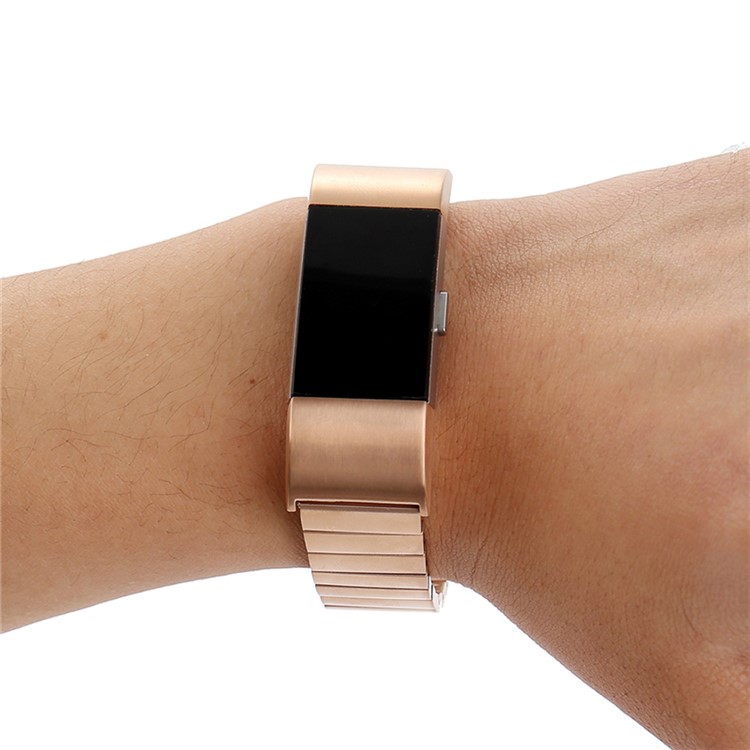 Classic Metal Watch Band Replacement with Butterfly Buckle for Fitbit Charge 2 - Rose Gold-9