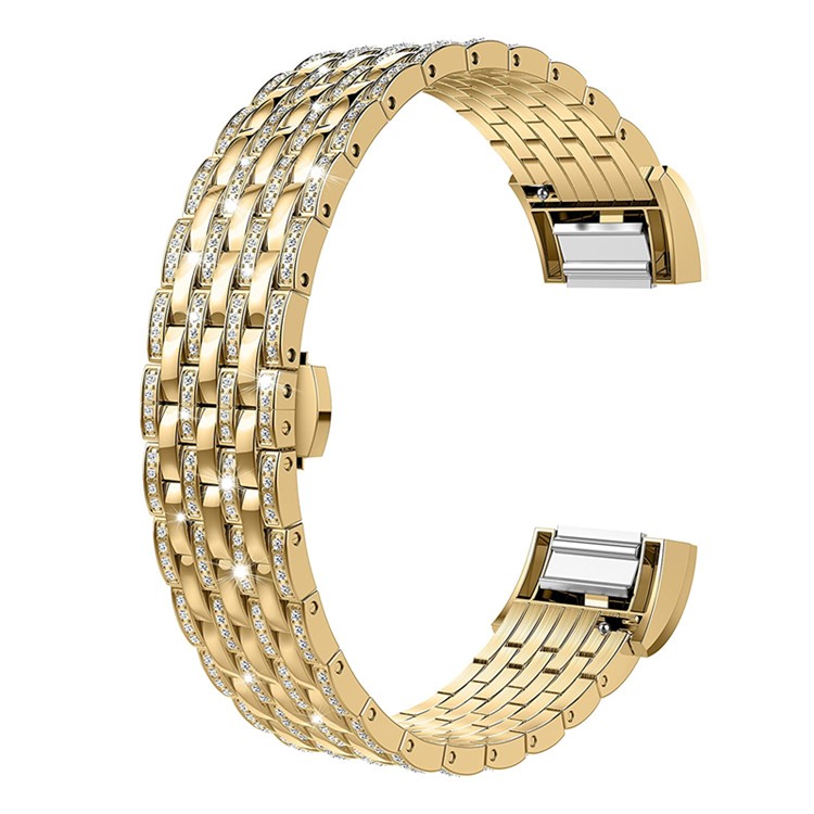 Shiny Rhinestone Decor Metal Watch Strap Replacement with Butterfly Buckle for Fitbit Charge 2 - Gold-1