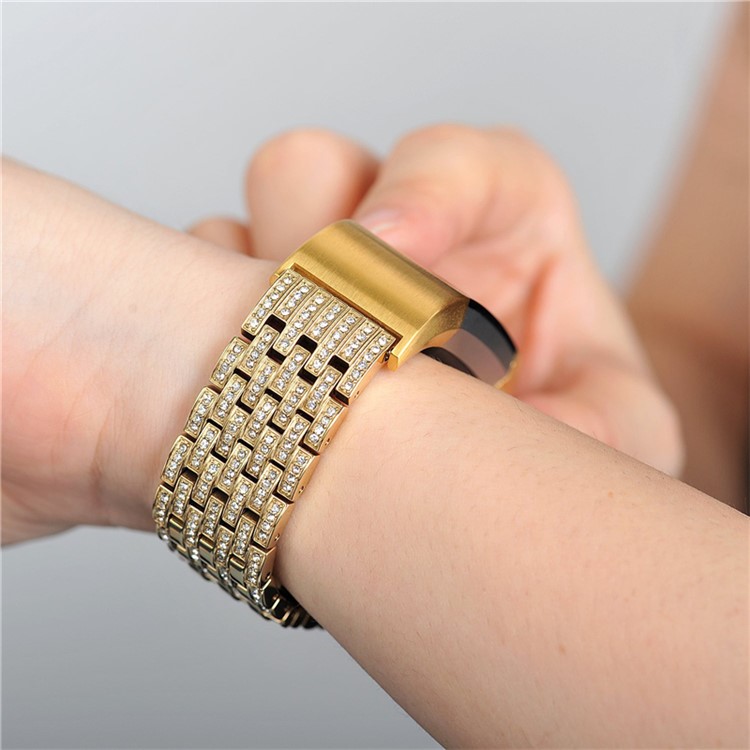 Shiny Rhinestone Decor Metal Watch Strap Replacement with Butterfly Buckle for Fitbit Charge 2 - Gold-9
