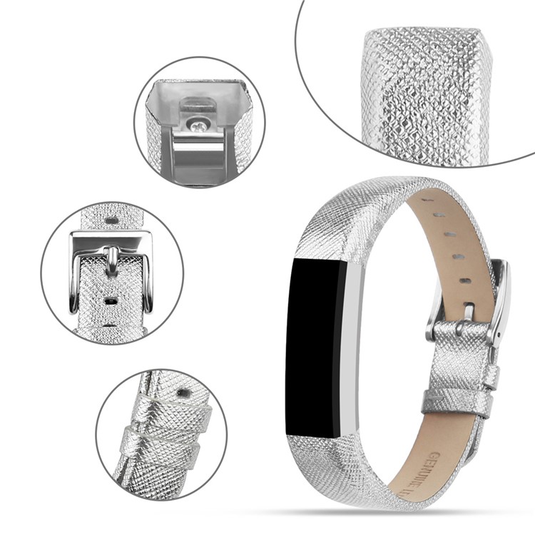 Genuine Leather Watch Strap for Fitbit Alta - Silver-1