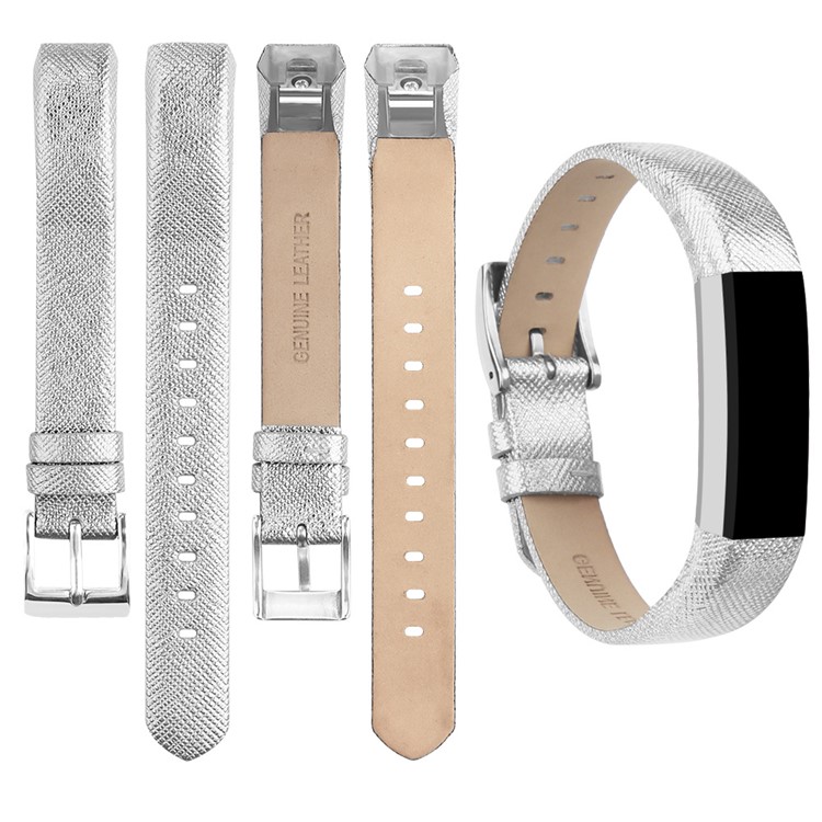 Genuine Leather Watch Strap for Fitbit Alta - Silver-5