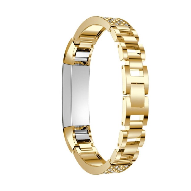 Rhinestone Bling Decor Stainless Steel Link Chain Watchband Bracelet for Fitbit Alta(SDXHJ002) - Gold-2