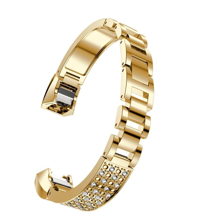 Rhinestone Bling Decor Stainless Steel Link Chain Watchband Bracelet for Fitbit Alta(SDXHJ002) - Gold-3