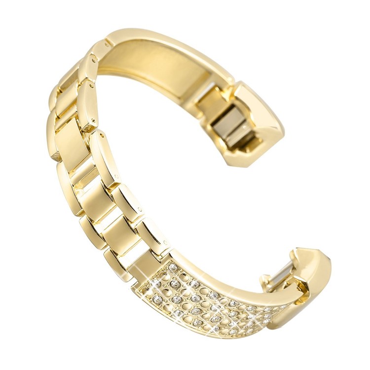 Rhinestone Bling Decor Stainless Steel Link Chain Watchband Bracelet for Fitbit Alta(SDXHJ002) - Gold-4
