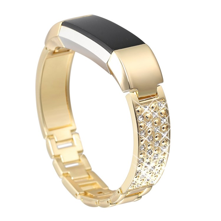 Rhinestone Bling Decor Stainless Steel Link Chain Watchband Bracelet for Fitbit Alta(SDXHJ002) - Gold-5