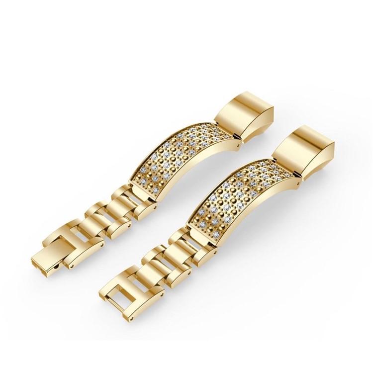 Rhinestone Bling Decor Stainless Steel Link Chain Watchband Bracelet for Fitbit Alta(SDXHJ002) - Gold-6