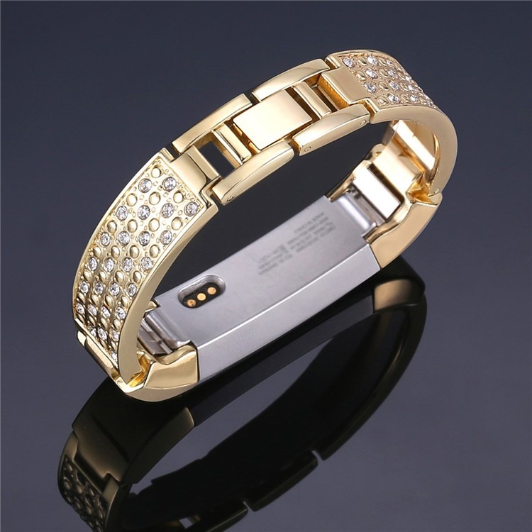 Rhinestone Bling Decor Stainless Steel Link Chain Watchband Bracelet for Fitbit Alta(SDXHJ002) - Gold-7