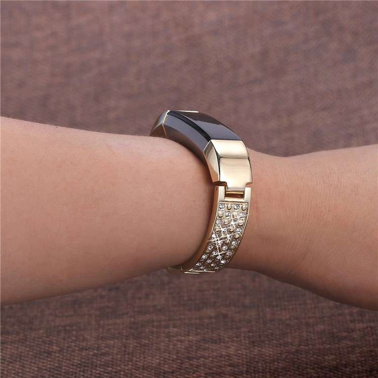 Rhinestone Bling Decor Stainless Steel Link Chain Watchband Bracelet for Fitbit Alta(SDXHJ002) - Gold-8