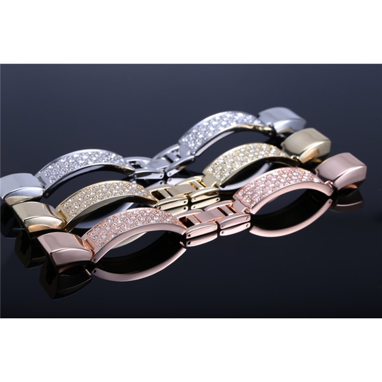 Rhinestone Bling Decor Stainless Steel Link Chain Watchband Bracelet for Fitbit Alta(SDXHJ002) - Gold-9