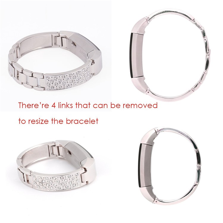 Rhinestone Bling Decor Stainless Steel Watch Chain Strap Bracelet for Fitbit Alta(SDXHJ002) - Silver-11