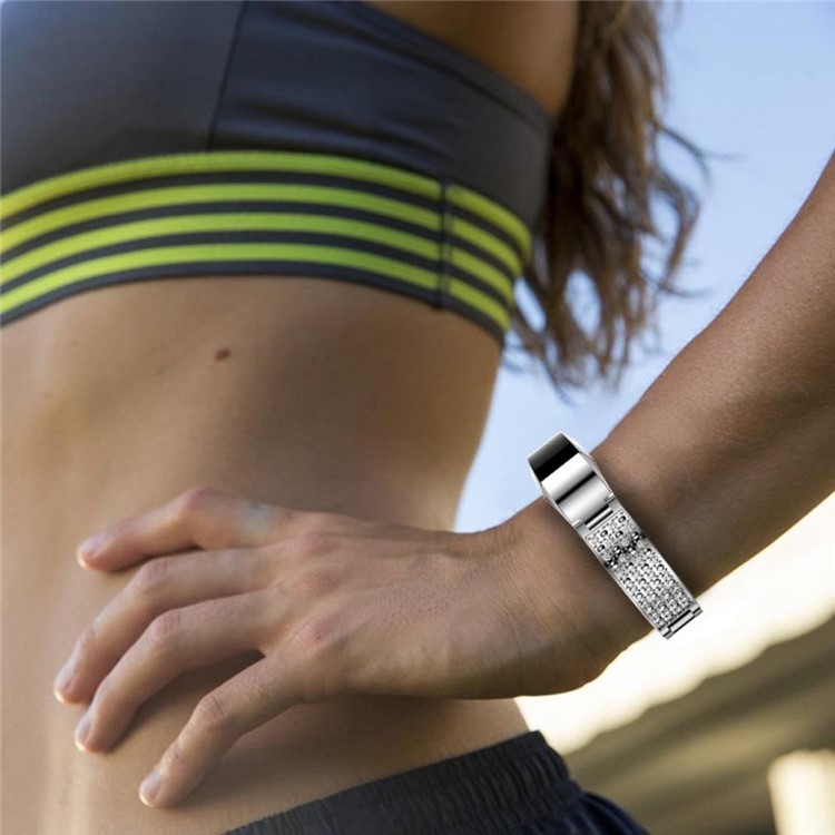 Rhinestone Bling Decor Stainless Steel Watch Chain Strap Bracelet for Fitbit Alta(SDXHJ002) - Silver-13