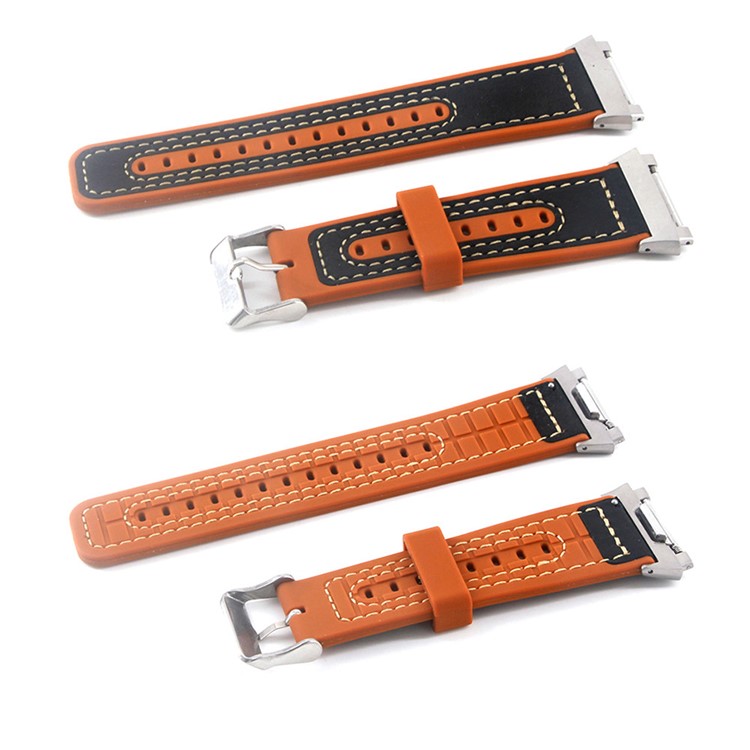 Genuine Leather + Silicone Wrist Watch Band Replacement for Fitbit Ionic - Black-1