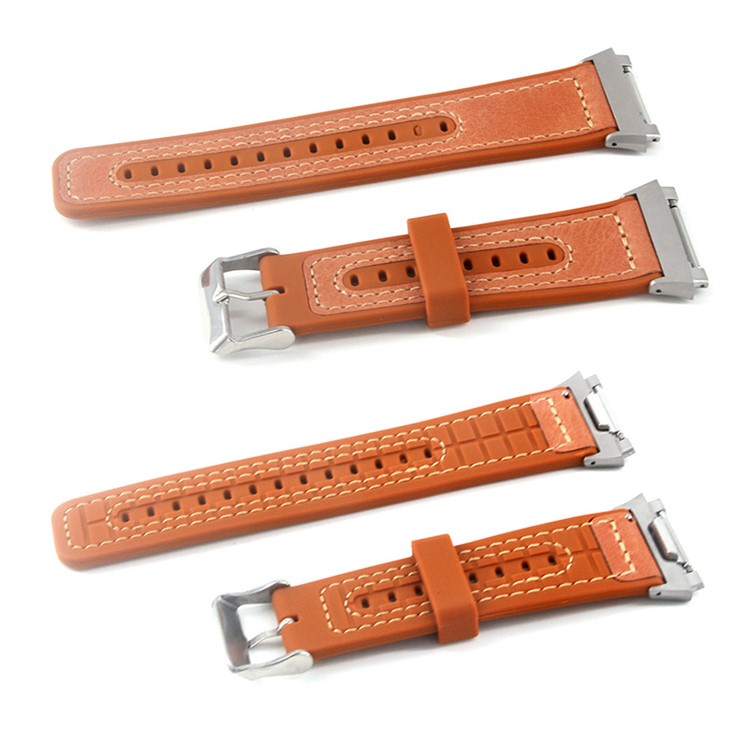 

Genuine Leather + Silicone Wrist Watch Strap for Fitbit Ionic - Orange