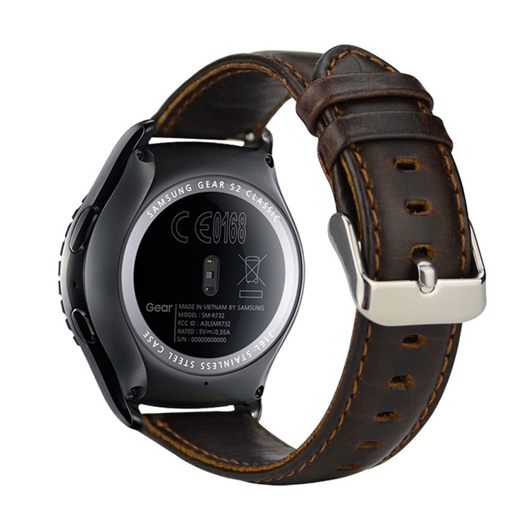 Pulseira De Relógio De Couro Genuíno Cavalo Louco Para Samsung Engrenagem S2 Classic (sm-r732) - Café-2