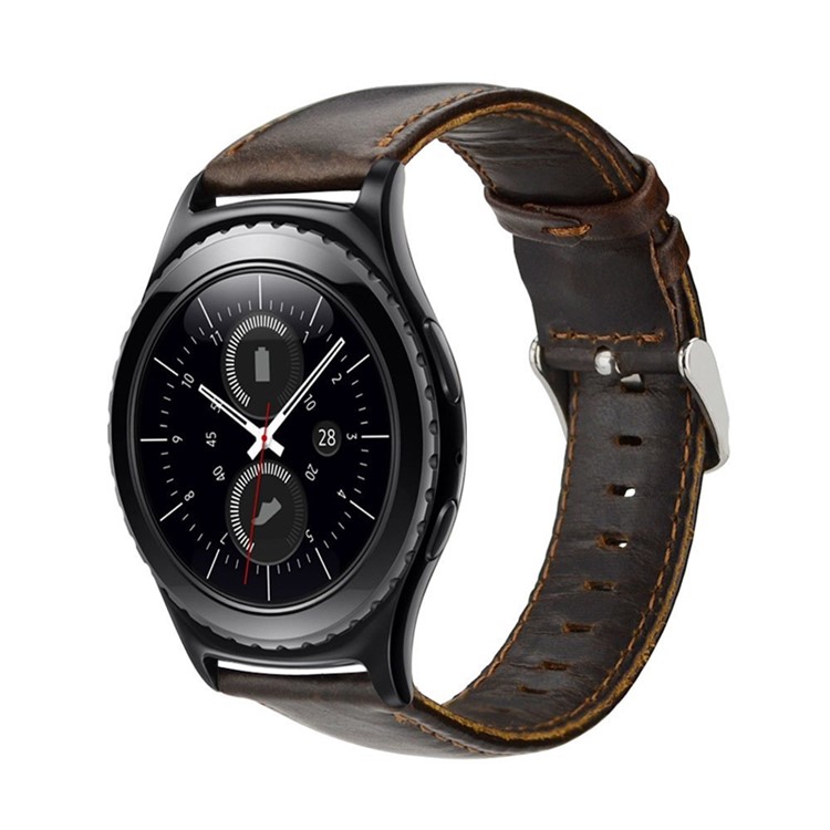 Pulseira De Relógio De Couro Genuíno Cavalo Louco Para Samsung Engrenagem S2 Classic (sm-r732) - Café-4