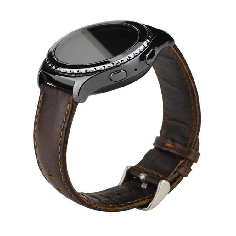 20mm Crazy Horse Genuine Leather Watch Strap For Samsung Galaxy Watch4 Classic 46mm 42mm/relógio4 44mm 40mm/Gear S2 Classic (SM-R732) - Café