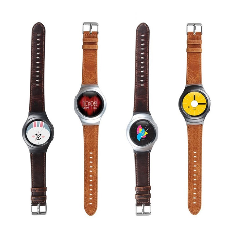 Crazy Horse Genuine Leather Watch Band + Stainless Steel Connector for Samsung Gear S2 (SM-R730/SM-R720) - Brown-3