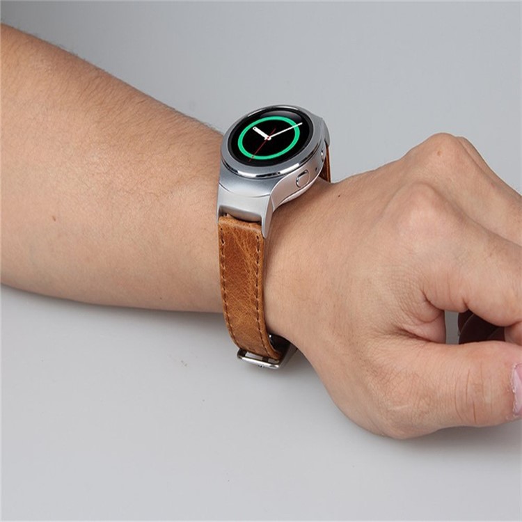 Crazy Horse Genuine Leather Watch Band + Stainless Steel Connector for Samsung Gear S2 (SM-R730/SM-R720) - Brown-5