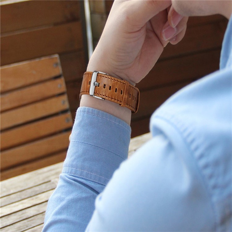 Crazy Horse Genuine Leather Watch Band + Stainless Steel Connector for Samsung Gear S2 (SM-R730/SM-R720) - Brown-6