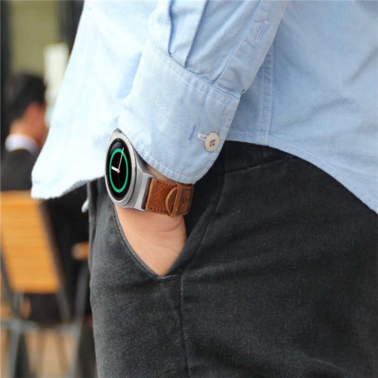 Crazy Horse Genuine Leather Watch Band + Stainless Steel Connector for Samsung Gear S2 (SM-R730/SM-R720) - Brown-7