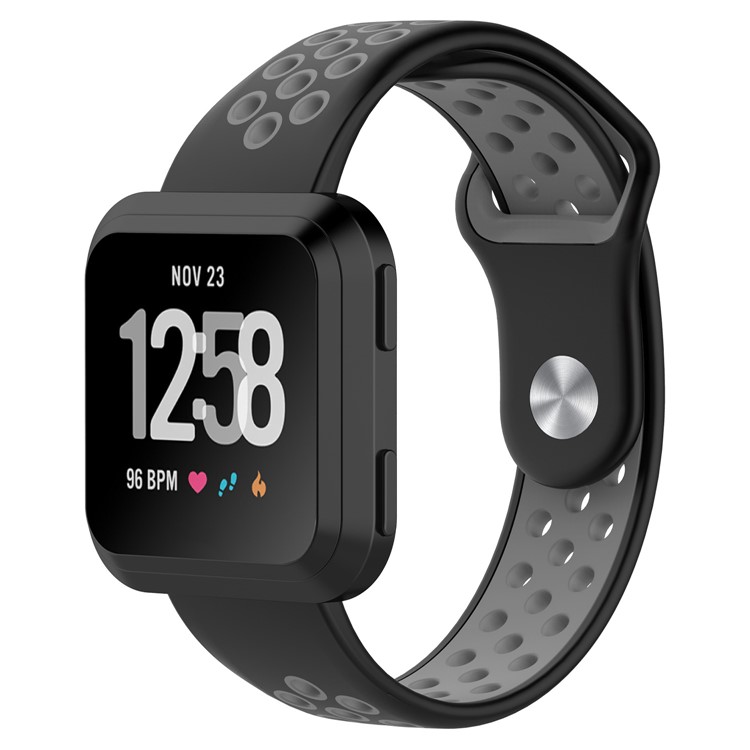 For Fitbit Versa Band Accessory Two-color Breathable Sports Silicone Strap - Black/Grey-2