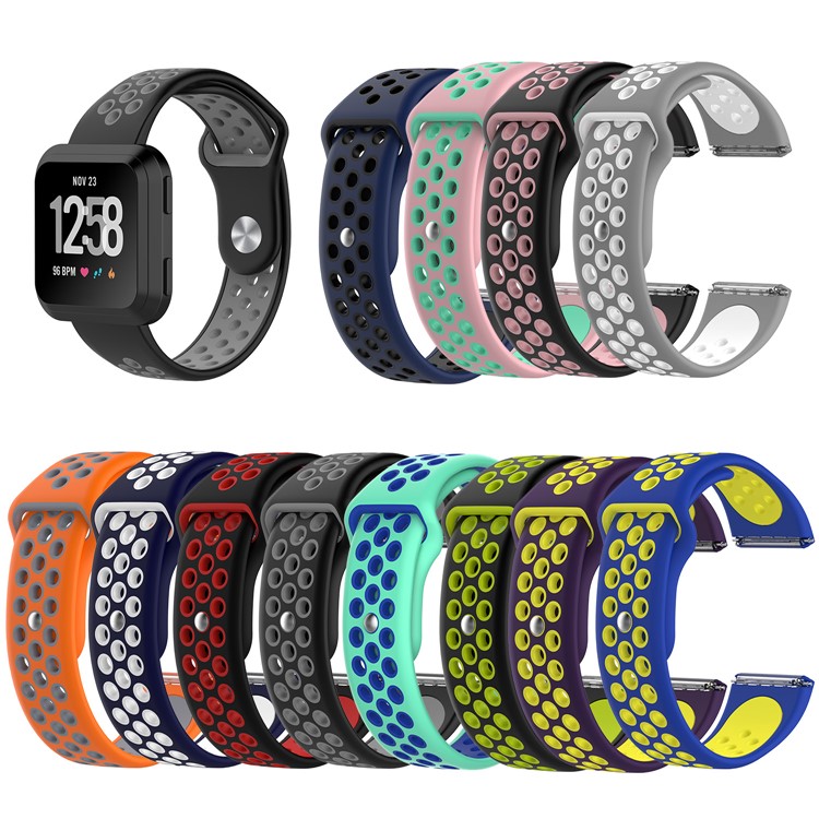 For Fitbit Versa Band Accessory Two-color Breathable Sports Silicone Strap - Black/Grey-4