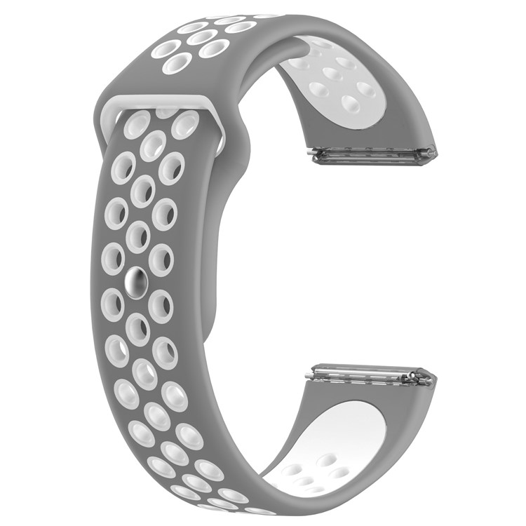 For Fitbit Versa Two-color Sports Breathable Silicone Watchband Strap - Grey/White-1