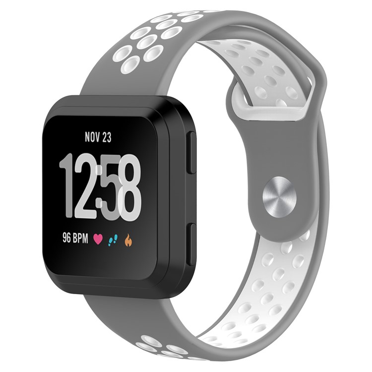 For Fitbit Versa Two-color Sports Breathable Silicone Watchband Strap - Grey/White-2