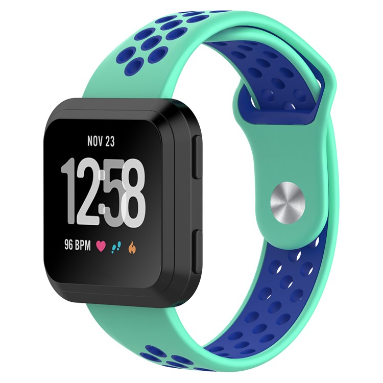 For Fitbit Versa Two-color Breathable Sports Silicone Strap Band Accessory - Cyan/Blue-2